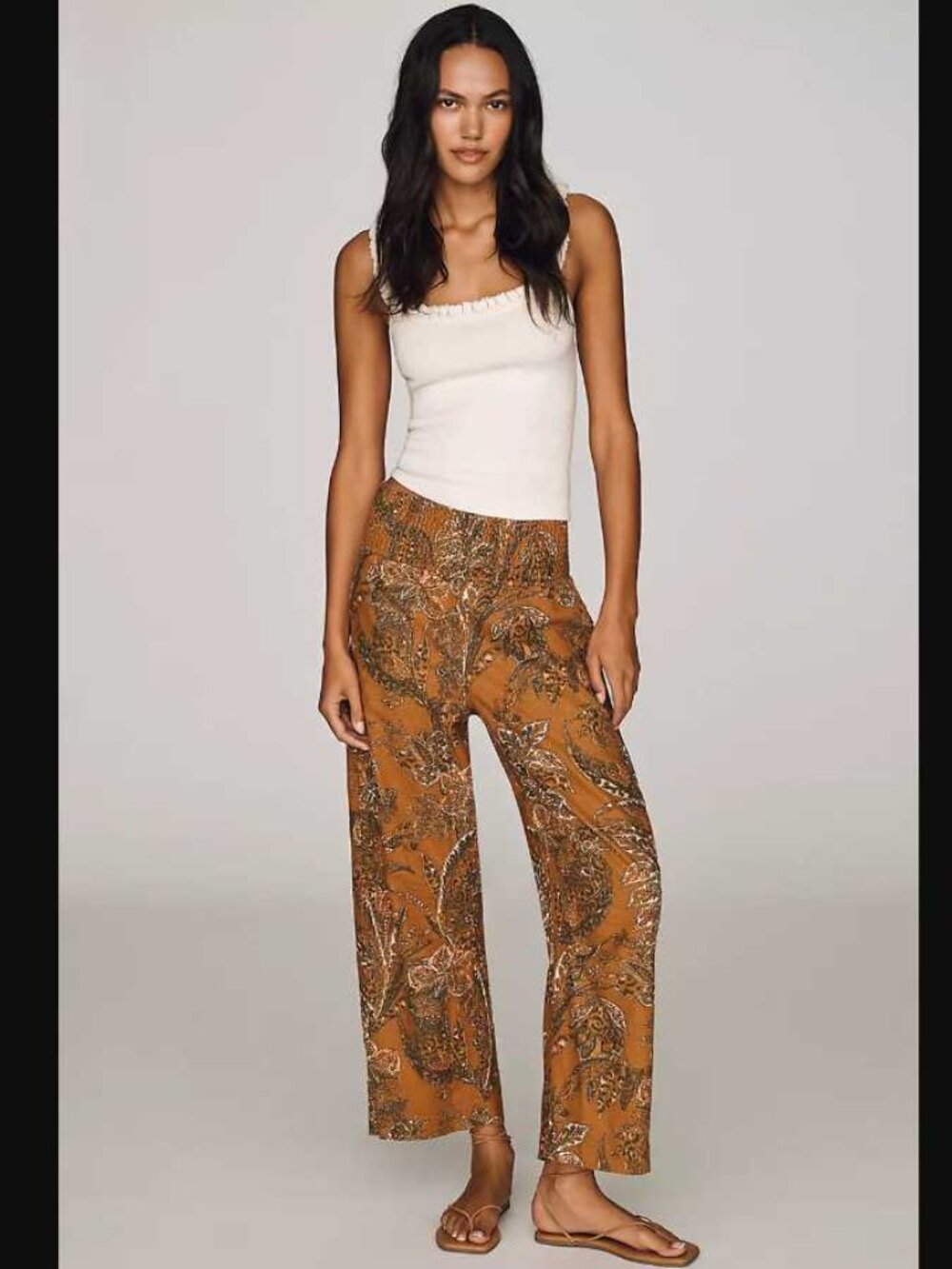 New M Anthropologie x Pilcro Reese smocked pull-on barrel-leg pants linen blend